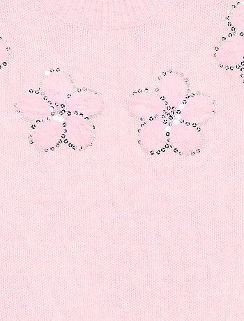 Maglione con fiori ricamati e paillettes