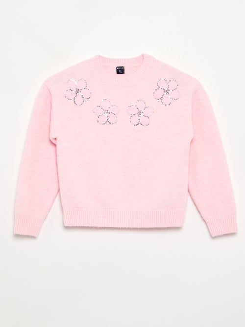 Maglione con fiori ricamati e paillettes - Kiabi