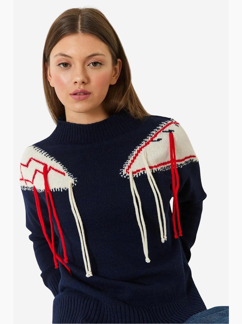 Maglione con frange sulle spalle in maglia lucci Blu marino - Kiabi