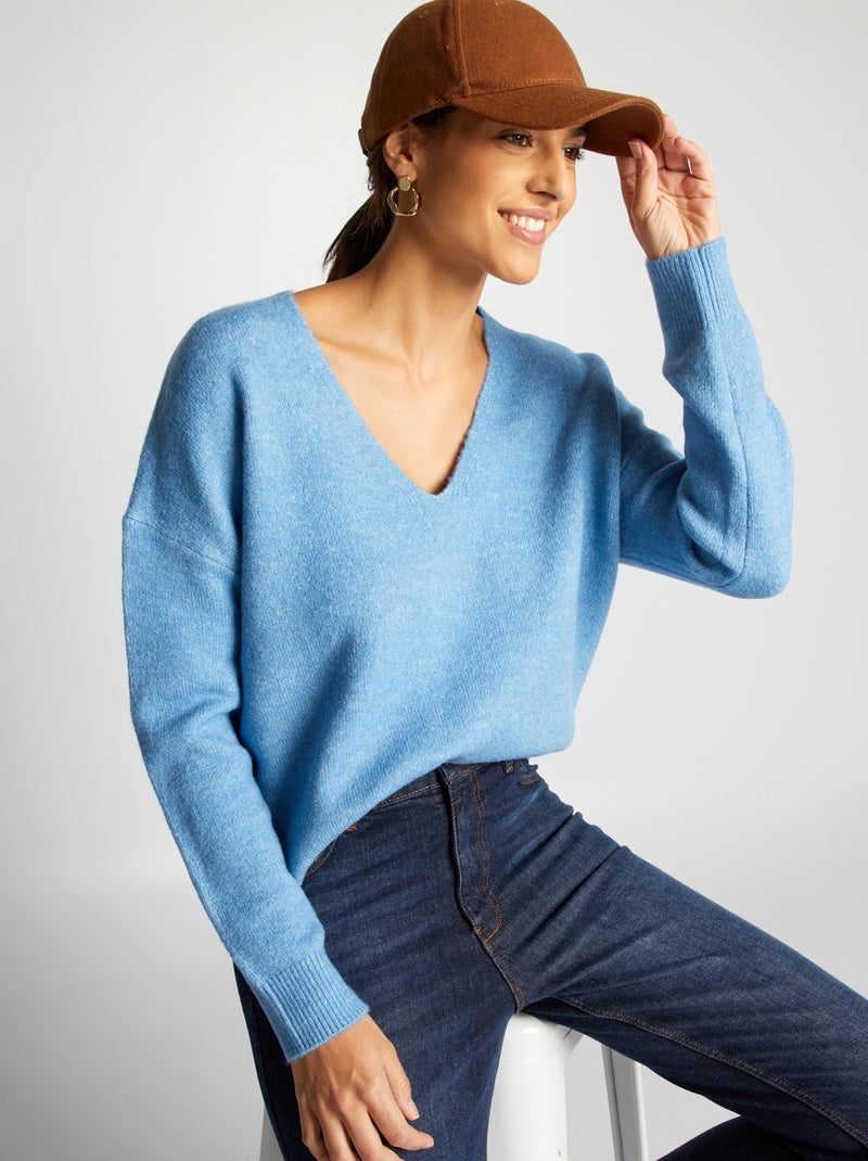 Maglione con giromanica sceso Azzurro - Kiabi