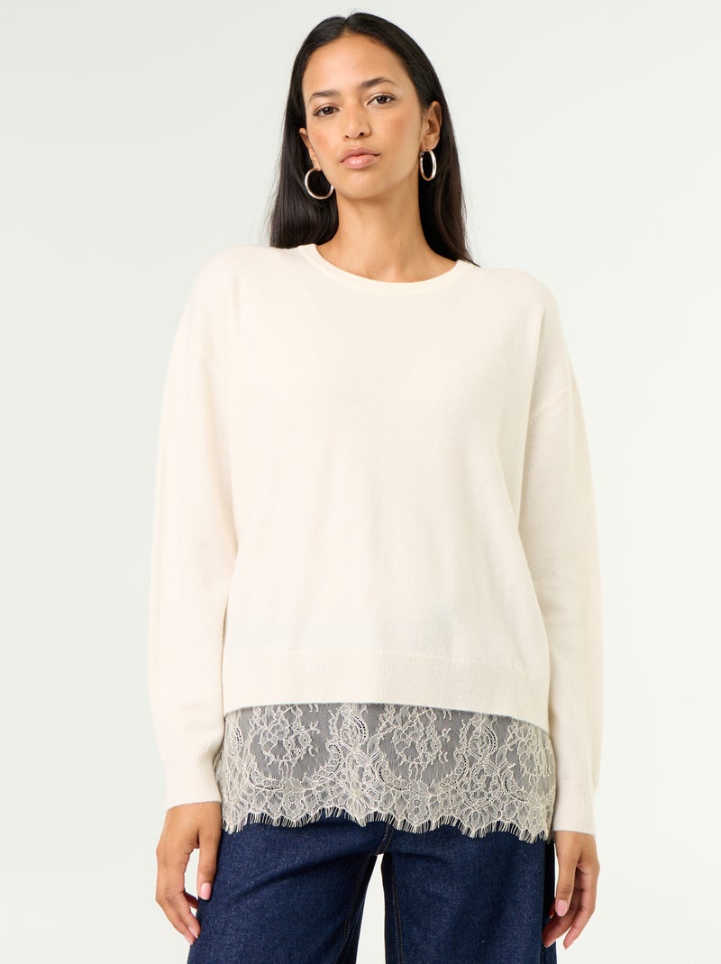 Maglione con inserto in pizzo Bianco - Kiabi