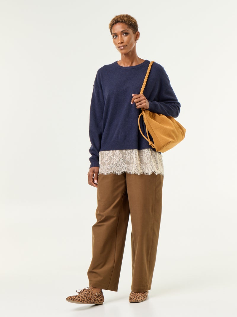 Maglione con inserto in pizzo Blu - Kiabi