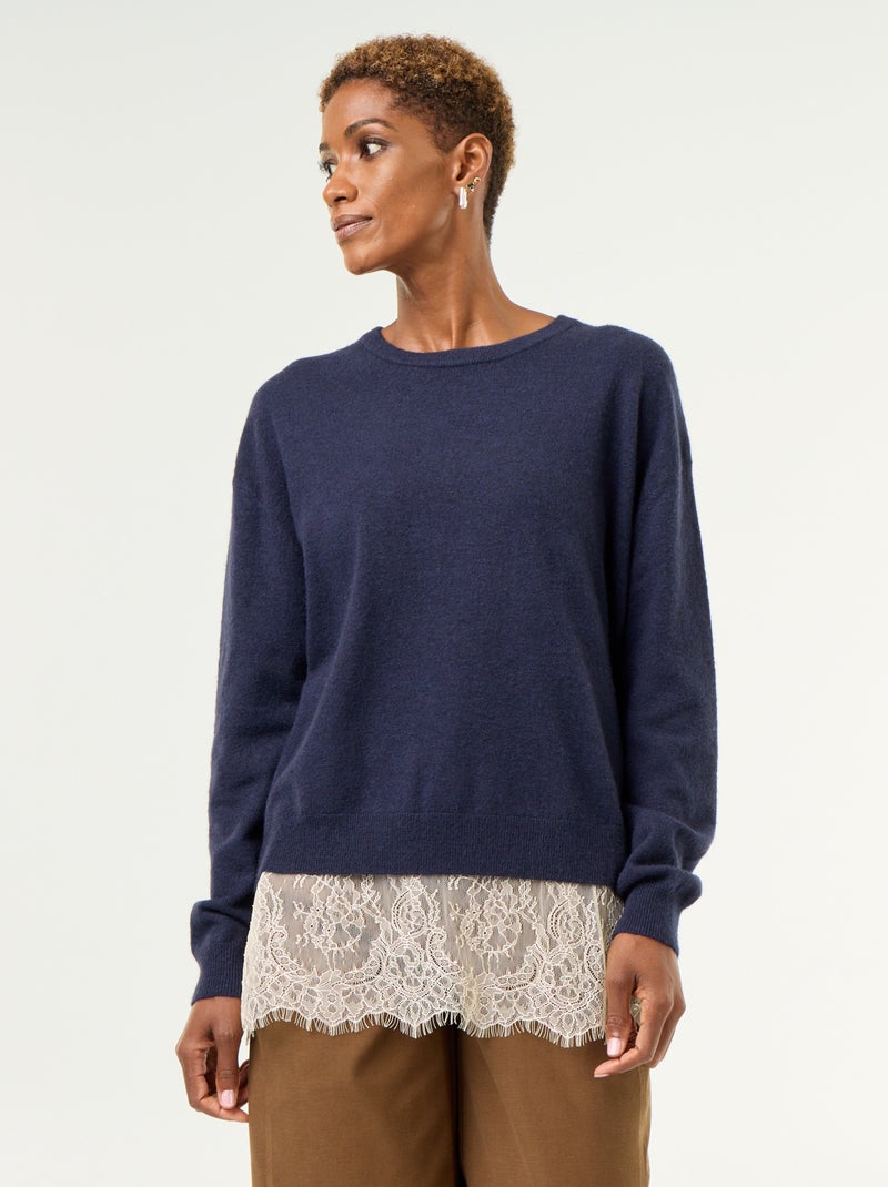 Maglione con inserto in pizzo Blu - Kiabi