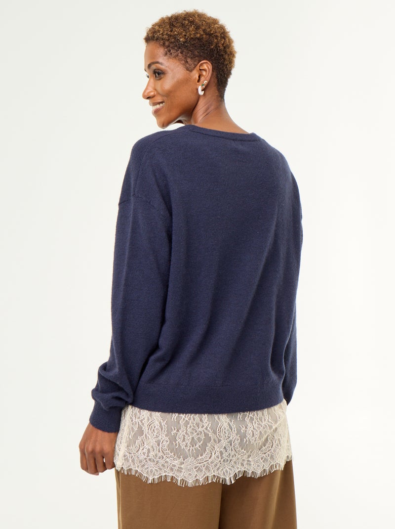 Maglione con inserto in pizzo Blu - Kiabi