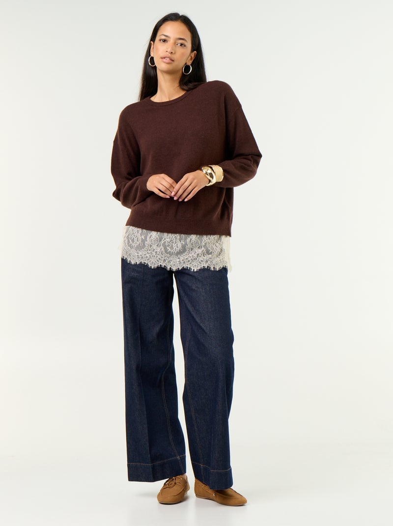 Maglione con inserto in pizzo Marrone - Kiabi