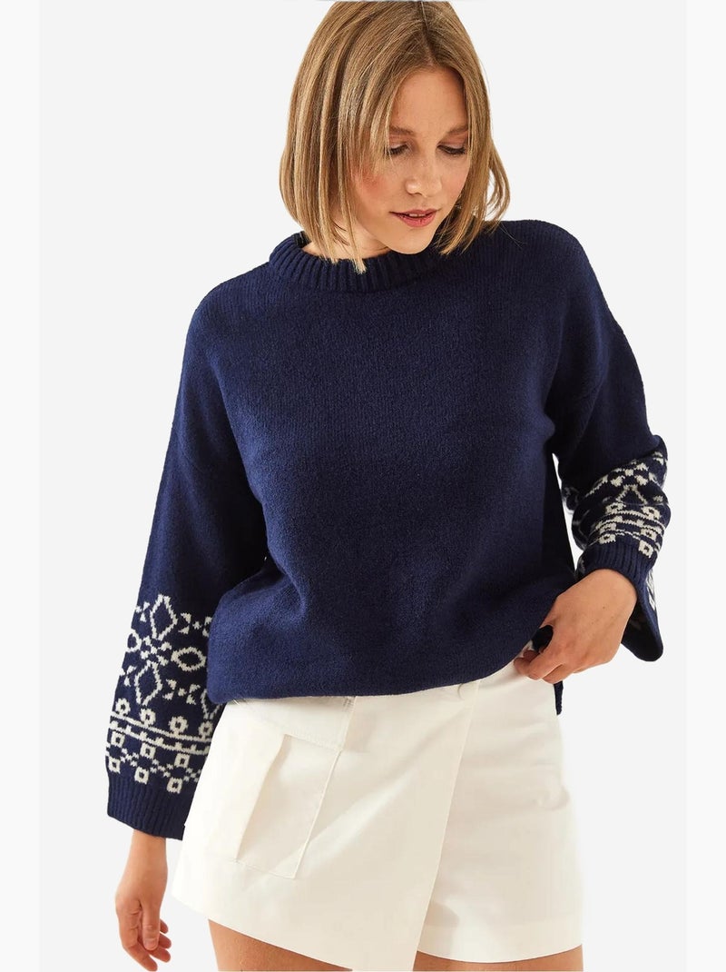 Maglione con maniche a fantasia lucci Blu marino - Kiabi