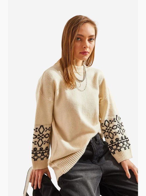 Maglione con maniche a fantasia lucci - Kiabi