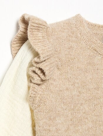 Maglione con maniche in voile di cotone e orlo ricamato