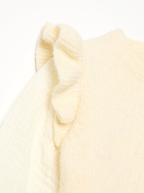 Maglione con maniche in voile di cotone e orlo ricamato - Kiabi