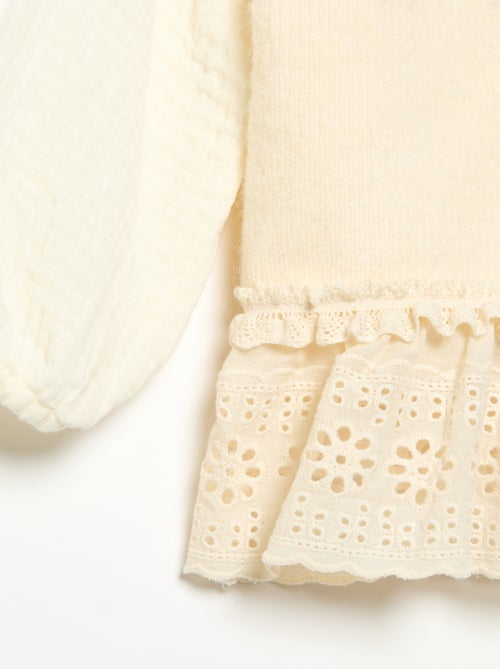 Maglione con maniche in voile di cotone e orlo ricamato - Kiabi