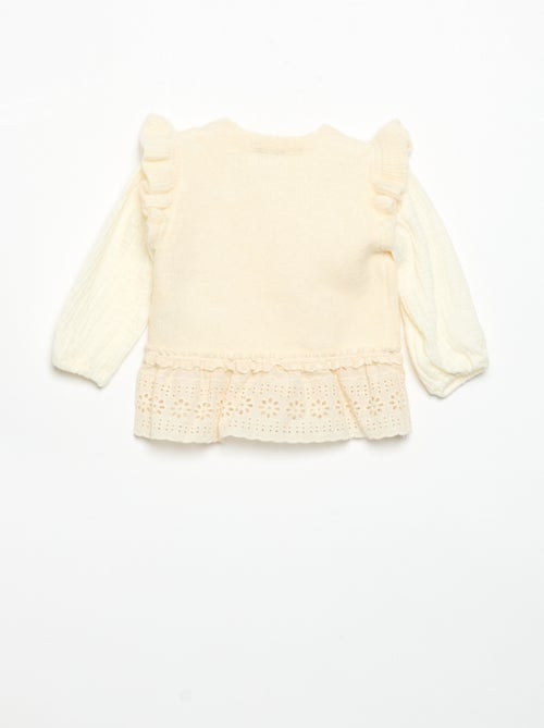 Maglione con maniche in voile di cotone e orlo ricamato - Kiabi