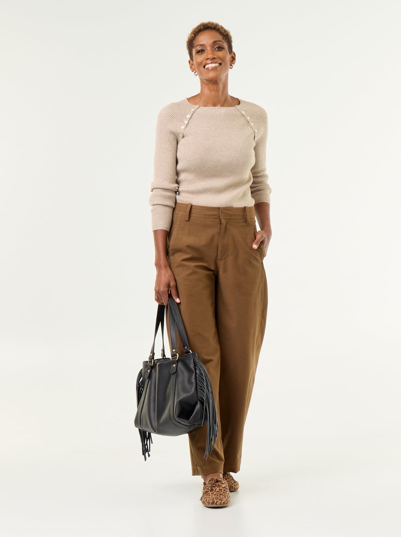 Maglione con maniche raglan abbottonate Beige - Kiabi