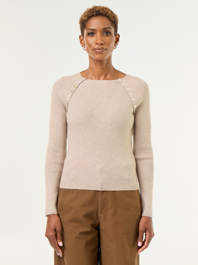 Maglione con maniche raglan abbottonate Beige - Kiabi