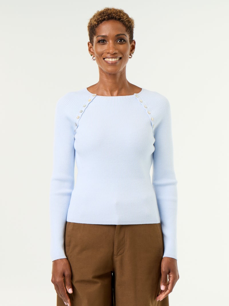 Maglione con maniche raglan abbottonate Blu - Kiabi