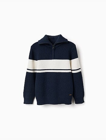 Maglione con mezza cerniera a righe