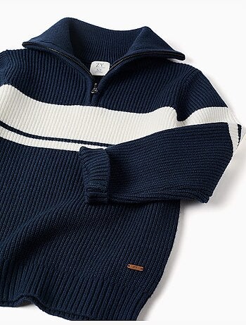 Maglione con mezza cerniera a righe