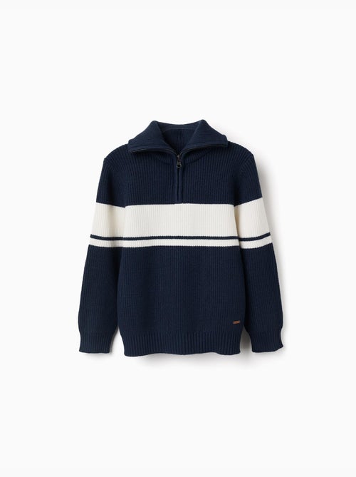 Maglione con mezza cerniera a righe - Kiabi