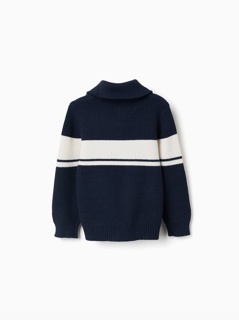 Maglione con mezza cerniera a righe Blu scuro - Kiabi