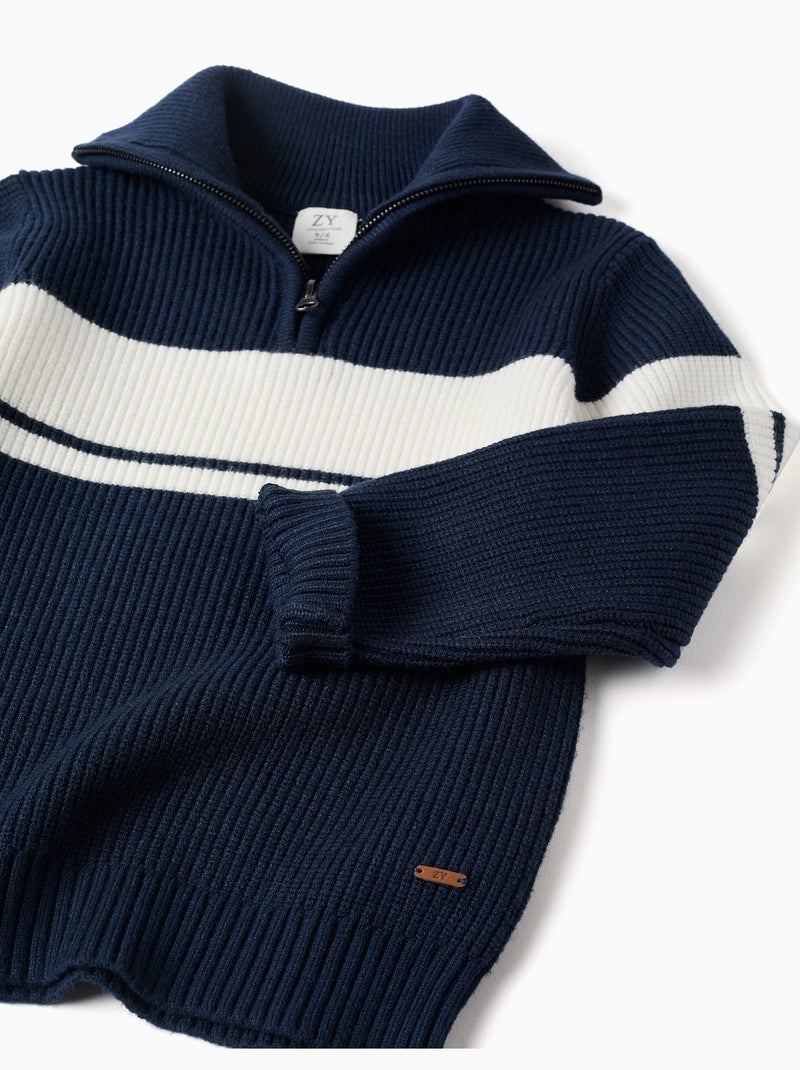 Maglione con mezza cerniera a righe Blu scuro - Kiabi