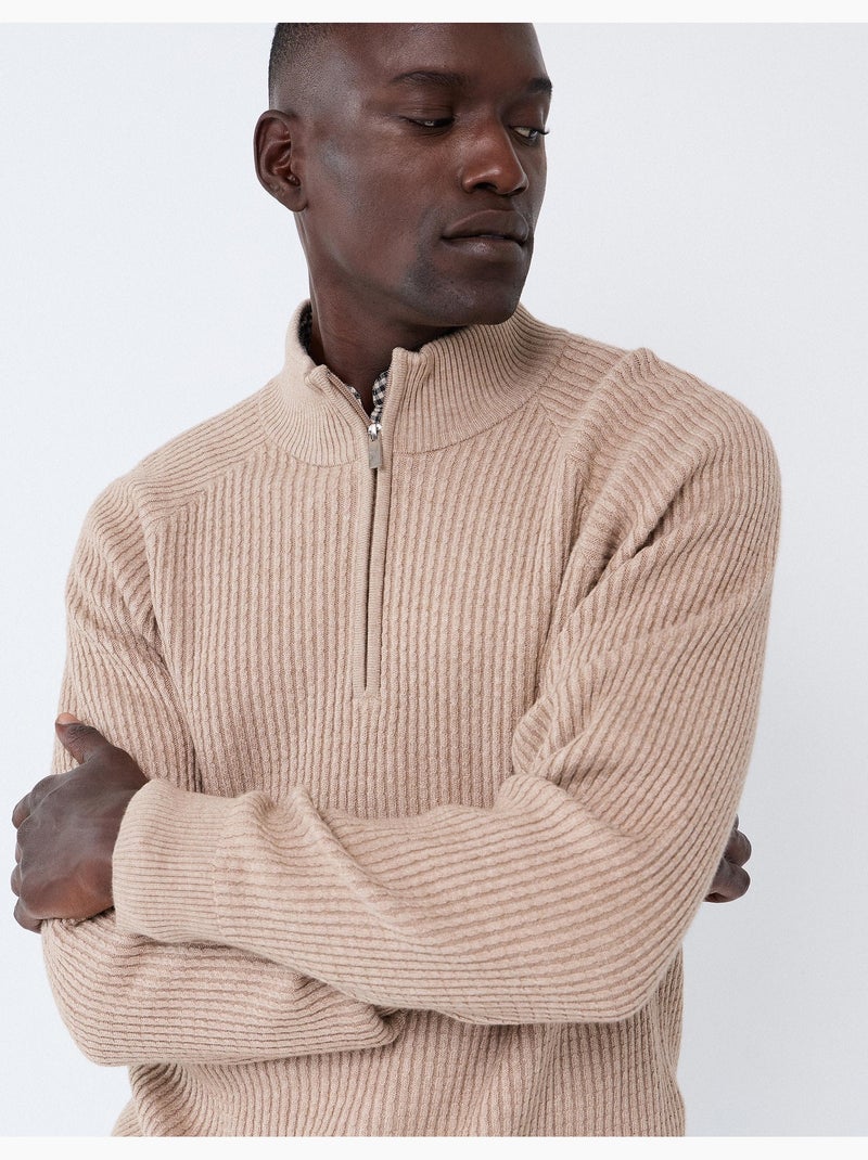 Maglione con mezza cerniera, mo fashion Beige - Kiabi