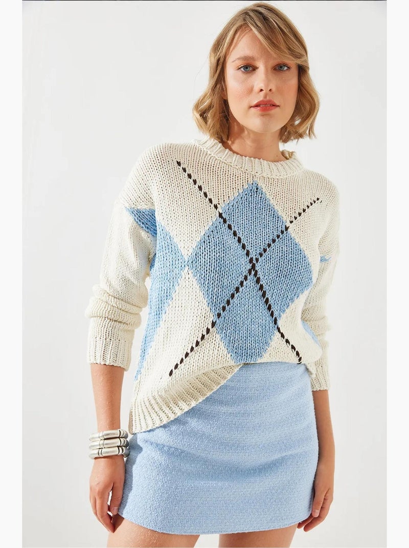 Maglione con motivo a rombi lucci Blu cielo - Kiabi
