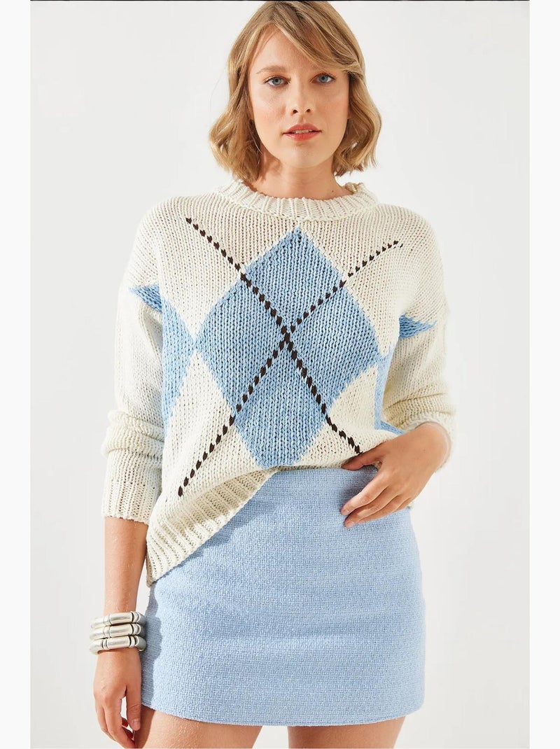 Maglione con motivo a rombi lucci Blu cielo - Kiabi