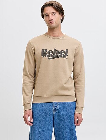 Maglione con motivo "rebel" a girocollo in cotone