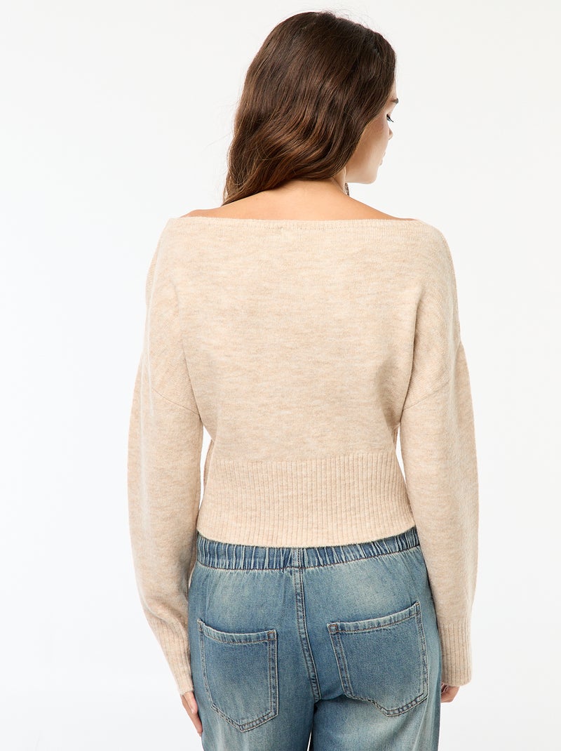 Maglione con scollo a barchetta in maglia Beige - Kiabi