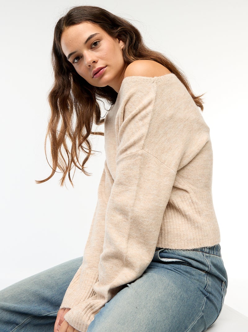 Maglione con scollo a barchetta in maglia Beige - Kiabi