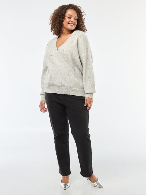 Maglione con scollo a cuore incrociato e strass decorativi - Kiabi