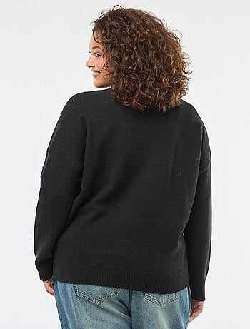Maglione con scollo a cuore incrociato e strass decorativi
