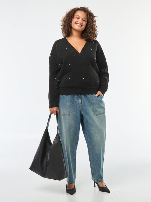 Maglione con scollo a cuore incrociato e strass decorativi - Kiabi