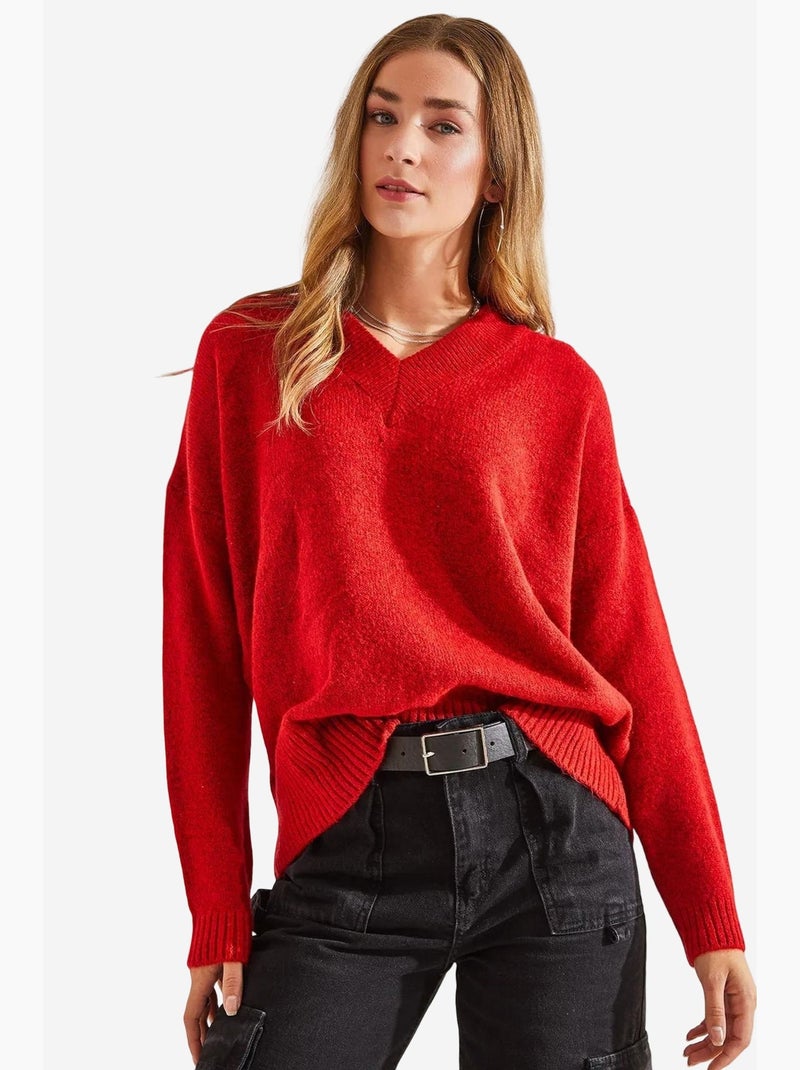 Maglione con scollo a v e maniche lunghe lucci Rosso - Kiabi