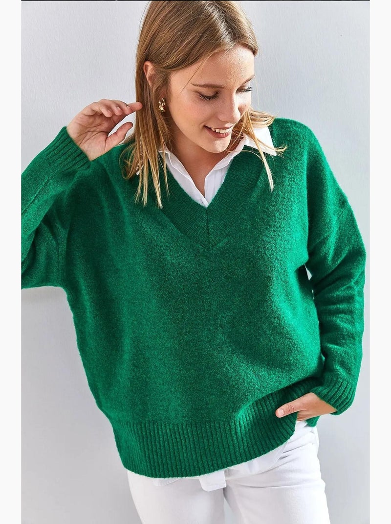 Maglione con scollo a v e maniche lunghe lucci Verde - Kiabi