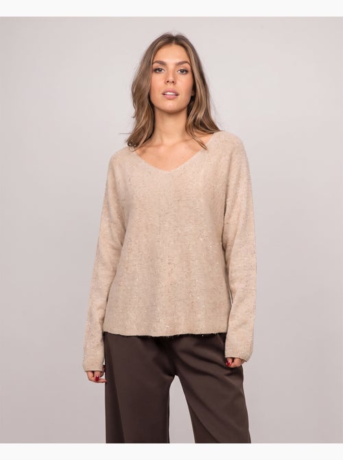 Maglione con scollo a v in maglia con filo lucido kassiane - Kiabi