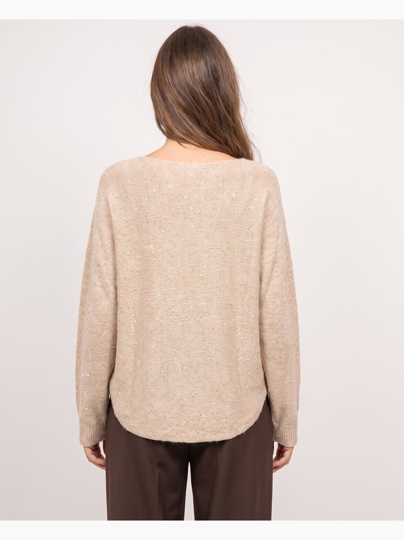 Maglione con scollo a v in maglia con filo lucido kassiane Beige - Kiabi