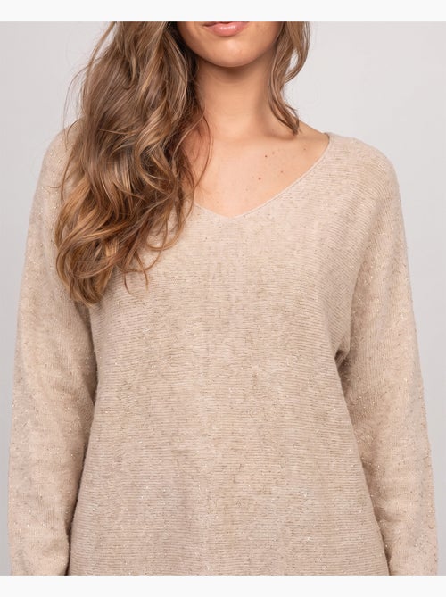 Maglione con scollo a v in maglia con filo lucido kassiane - Kiabi