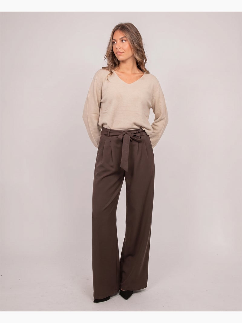 Maglione con scollo a v in maglia con filo lucido kassiane Beige - Kiabi