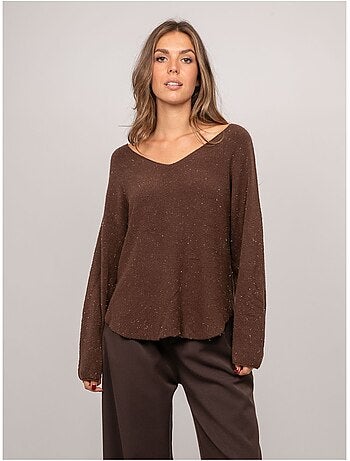 Maglione con scollo a v in maglia con filo lucido kassiane