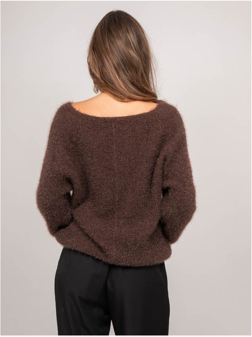 Maglione con scritta in maglia pelosa e filo dorato koperdi - Kiabi