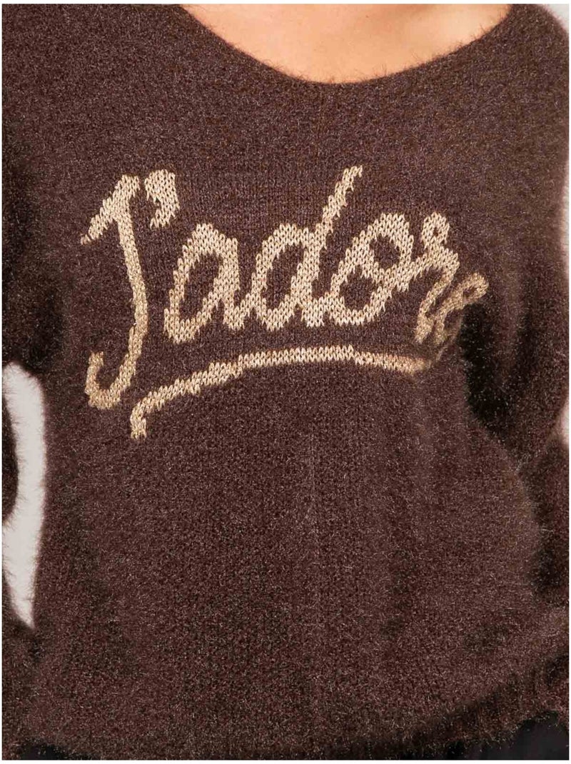 Maglione con scritta in maglia pelosa e filo dorato koperdi Marrone - Kiabi