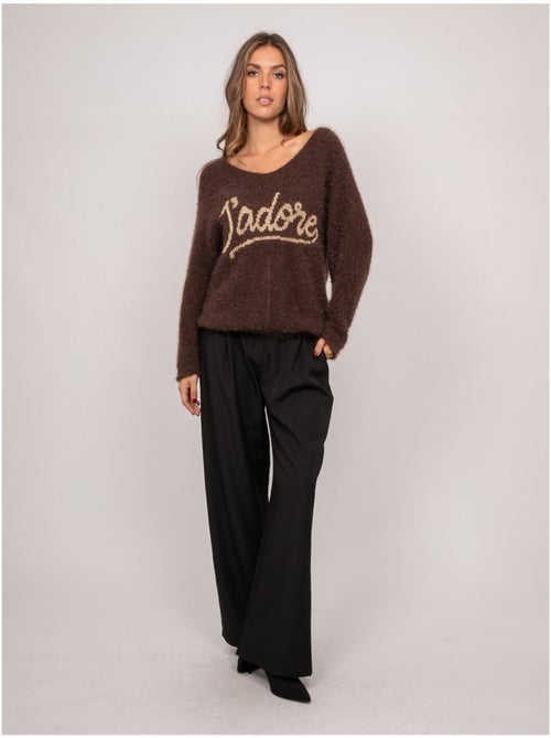 Maglione con scritta in maglia pelosa e filo dorato koperdi - Kiabi