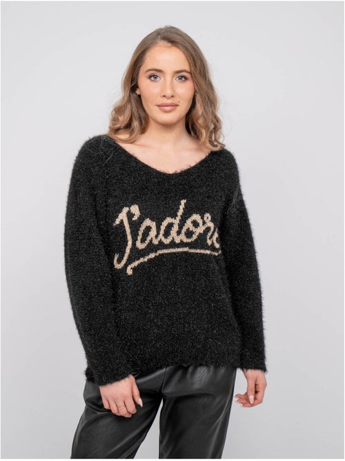 Maglione con scritta in maglia pelosa e filo dorato koperdi - Kiabi