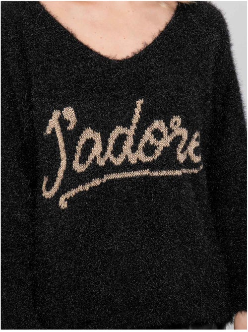 Maglione con scritta in maglia pelosa e filo dorato koperdi - Kiabi