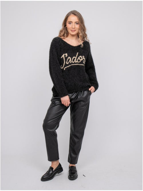 Maglione con scritta in maglia pelosa e filo dorato koperdi - Kiabi