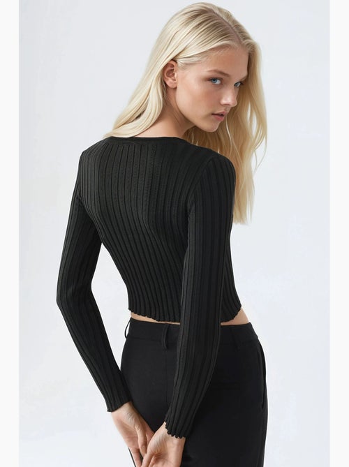 Maglione corto a coste aderente con bottoni my fashion - Kiabi
