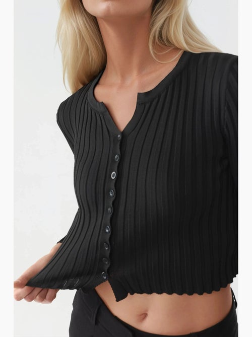 Maglione corto a coste aderente con bottoni my fashion - Kiabi