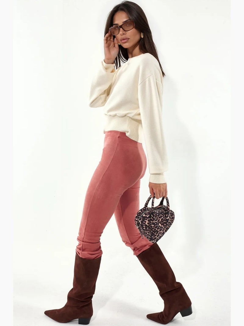 Maglione corto a coste da donna con girocollo busem Crema - Kiabi