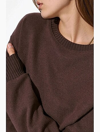 Maglione corto a coste da donna con girocollo busem