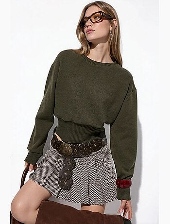 Maglione corto a coste da donna con girocollo busem